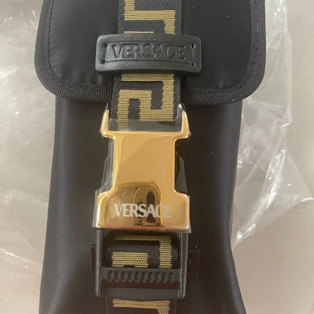 VERSACE LANYARD PHONE CASE WITH MINI SHOULDER/ NECK LOGO GRECA PATTERN STRAP